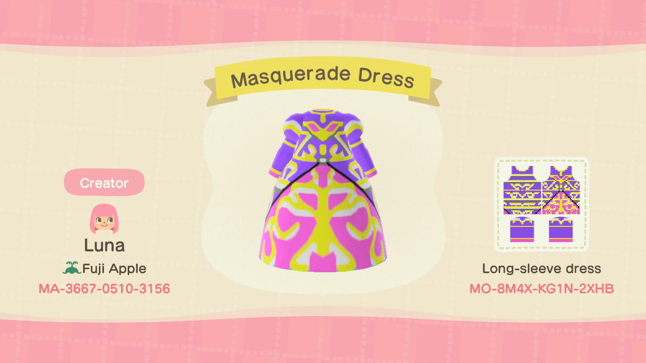 Animal Crossing Design Code: MO-8M4X-KG1N-2XHB Masquerade Dress