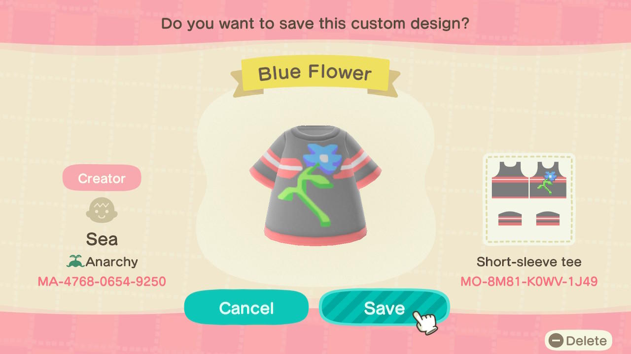 Animal Crossing Design Code: MO-8M81-K0WV-1J49 Blue Flower