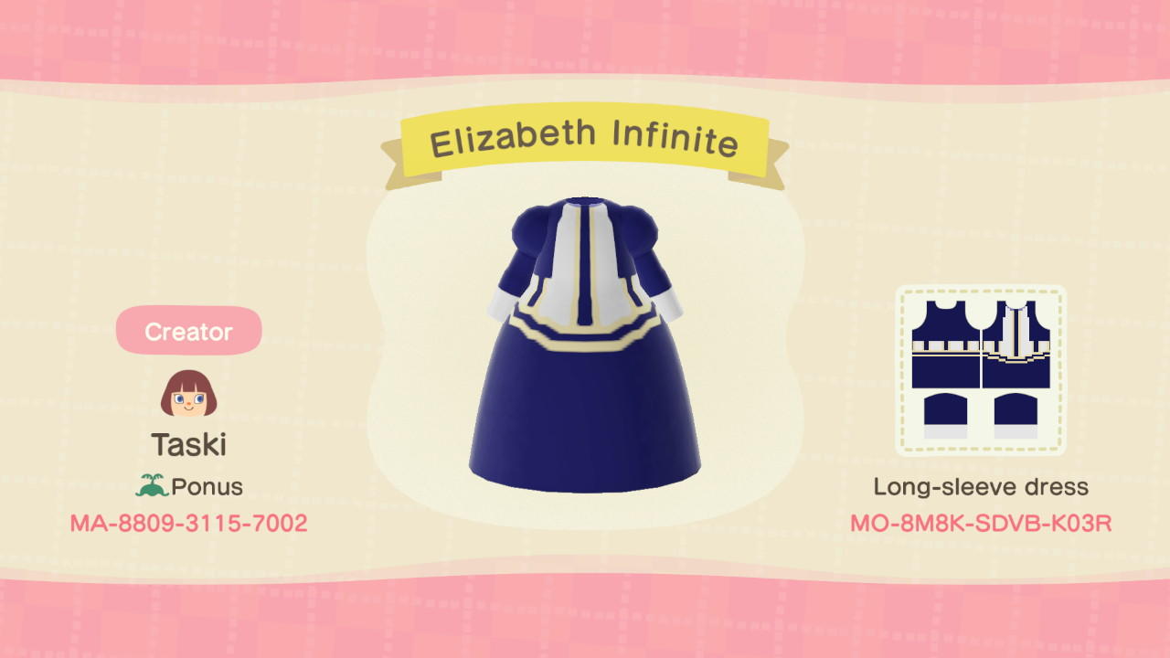 Animal Crossing Design Code: MO-8M8K-SDVB-K03R Elizabeth Infinite