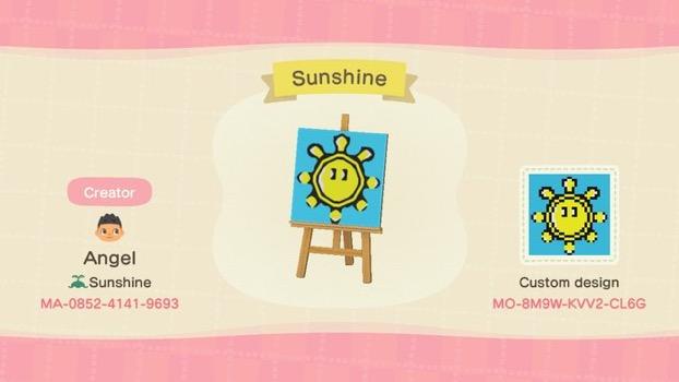 Animal Crossing Design Code: MO-8M9W-KVV2-CL6G Mario Sunshine