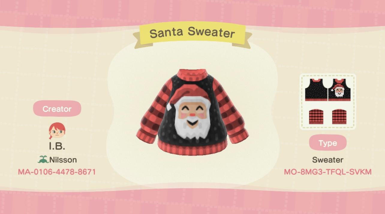 Animal Crossing Design Code: MO-8MG3-TFQL-SVKM Santa Sweater