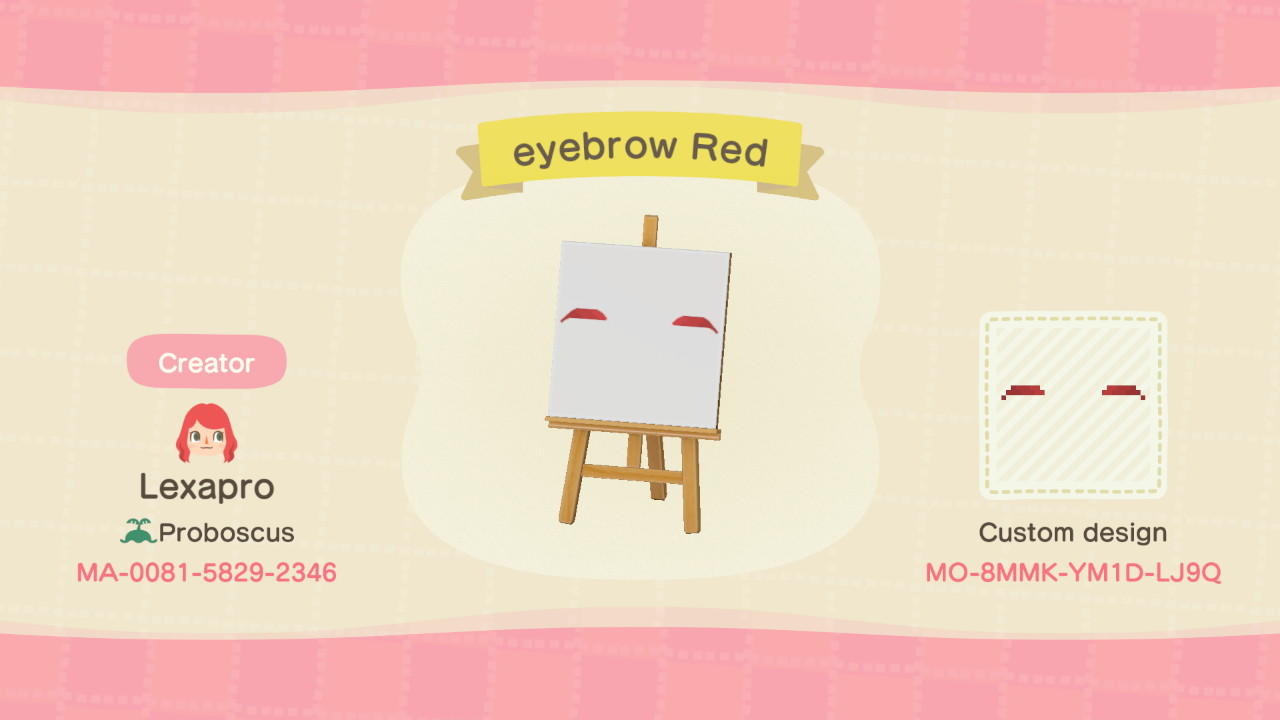 Animal Crossing Design Code: MO-8MMK-YM1D-LJ9Q Red Eyebrows