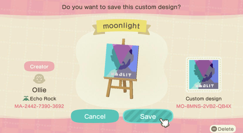 Animal Crossing Design Code: MO-8MNS-2VB2-QB4X Moonlight Poster