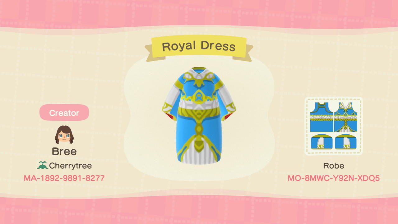 Animal Crossing Design Code: MO-8MWC-Y92N-XDQ5 Royal Dress