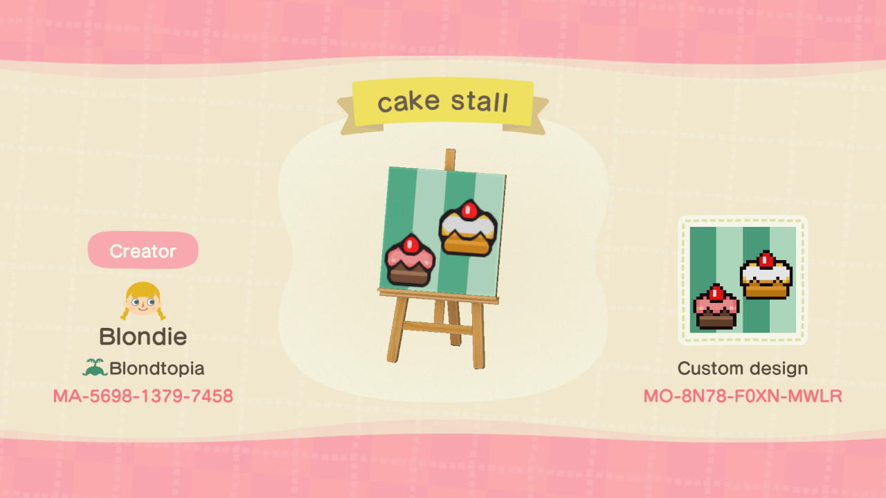 Animal Crossing Design Code: MO-8N78-F0XN-MWLR Cake stall