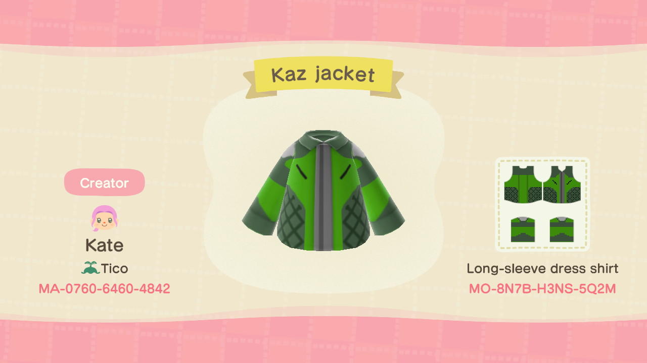 Animal Crossing Design Code: MO-8N7B-H3NS-5Q2M Kaz jacket