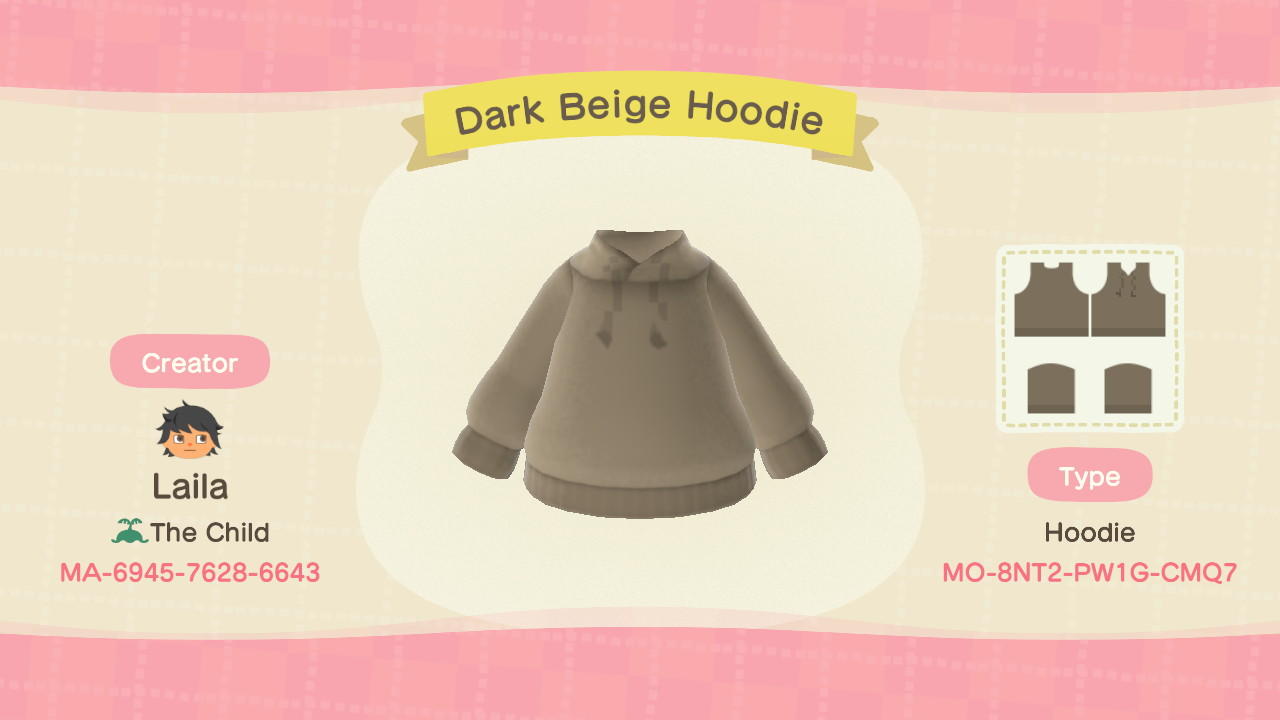 Animal Crossing Design Code: MO-8NT2-PW1G-CMQ7 Dark Beige Hoodie