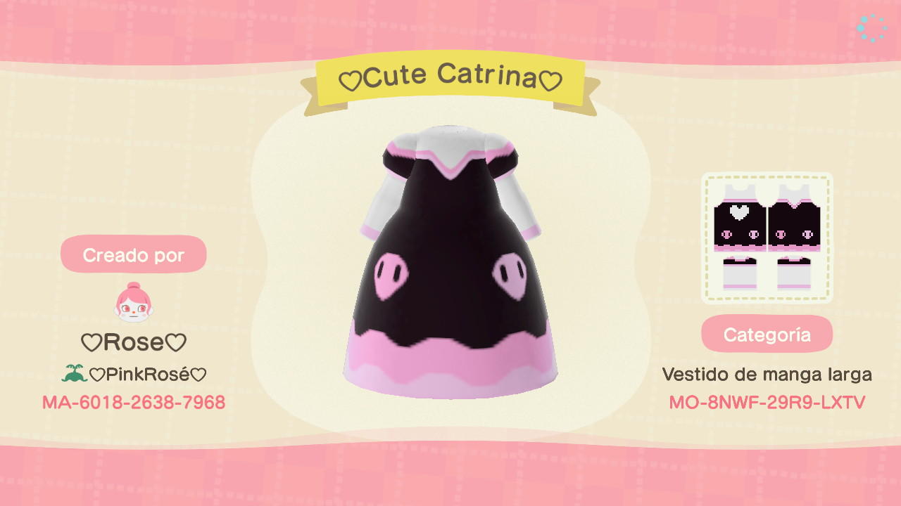 Animal Crossing Design Code: MO-8NWF-29R9-LXTV Cute Catrina Dress