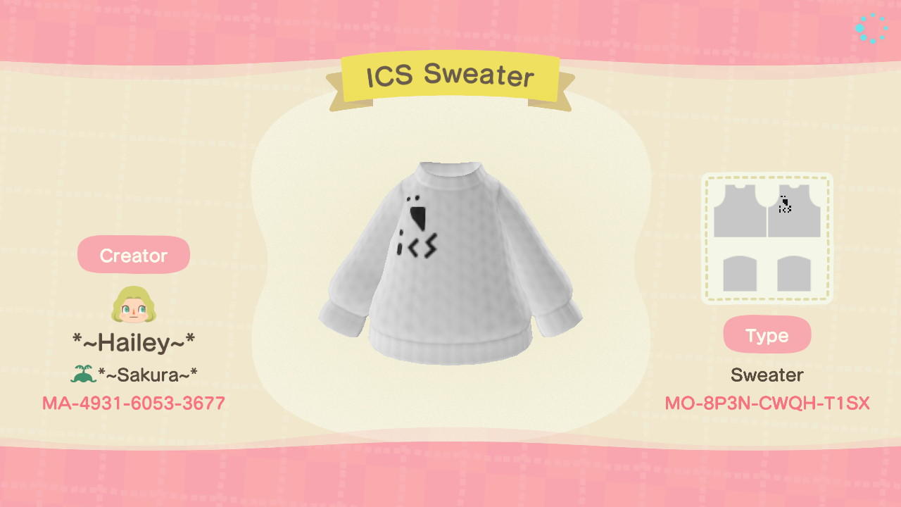 Animal Crossing Design Code: MO-8P3N-CWQH-T1SX ICS Sweater