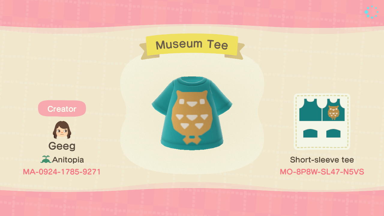 Animal Crossing Design Code: MO-8P8W-SL47-N5VS Museum Tee