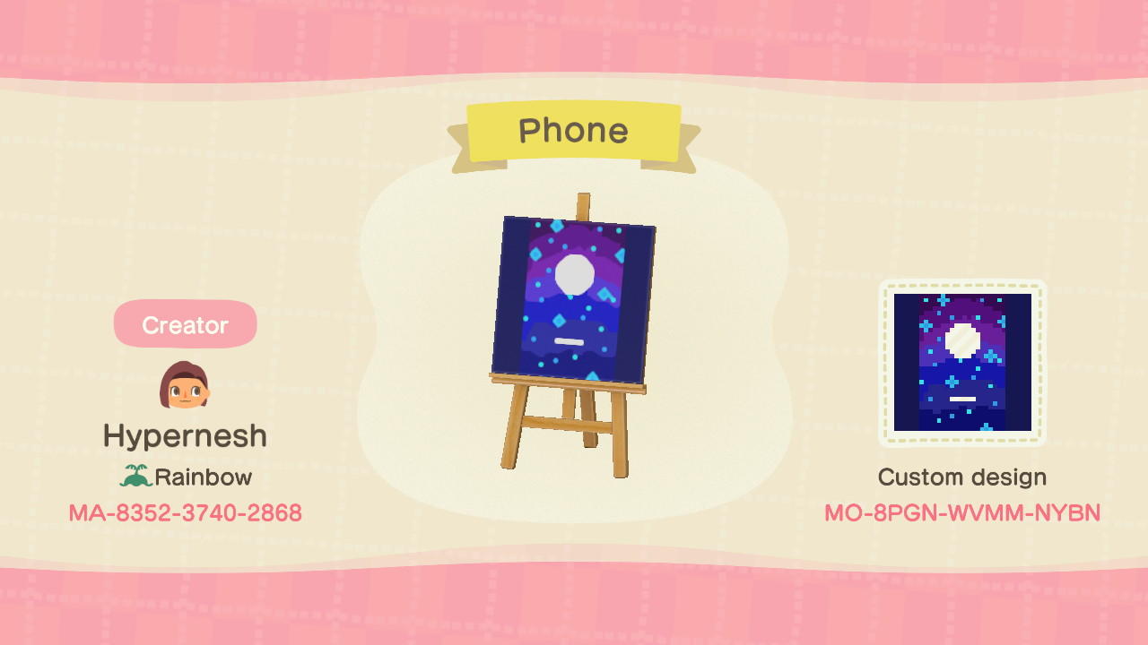 Animal Crossing Design Code: MO-8PGN-WVMM-NYBN Galaxy Stars Phone