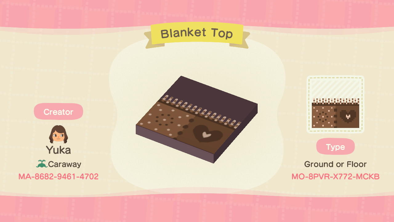 Animal Crossing Design Code: MO-8PVR-X772-MCKB Blanket Top