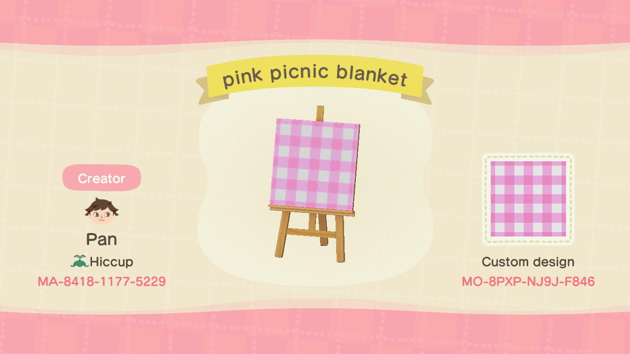 Animal Crossing Design Code: MO-8PXP-NJ9J-F846 Pink picnic blanket