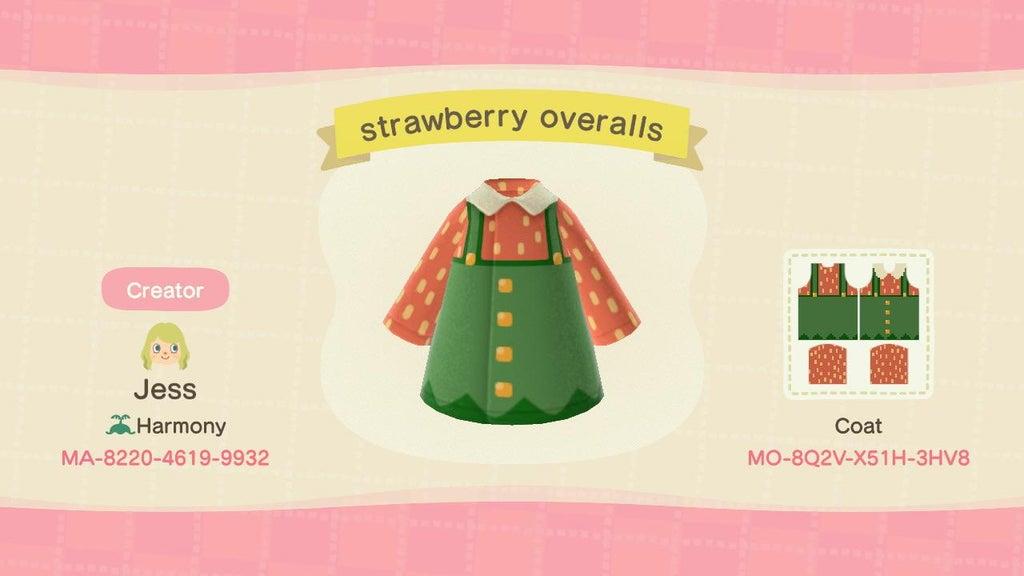 Animal Crossing Design Code: MO-8Q2V-X51H-3HV8 strawberry overalls