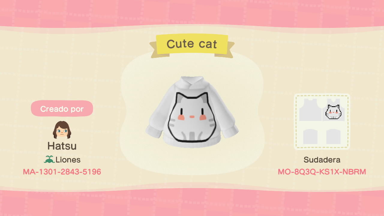 Animal Crossing Design Code: MO-8Q3Q-KS1X-NBRM Cute cat