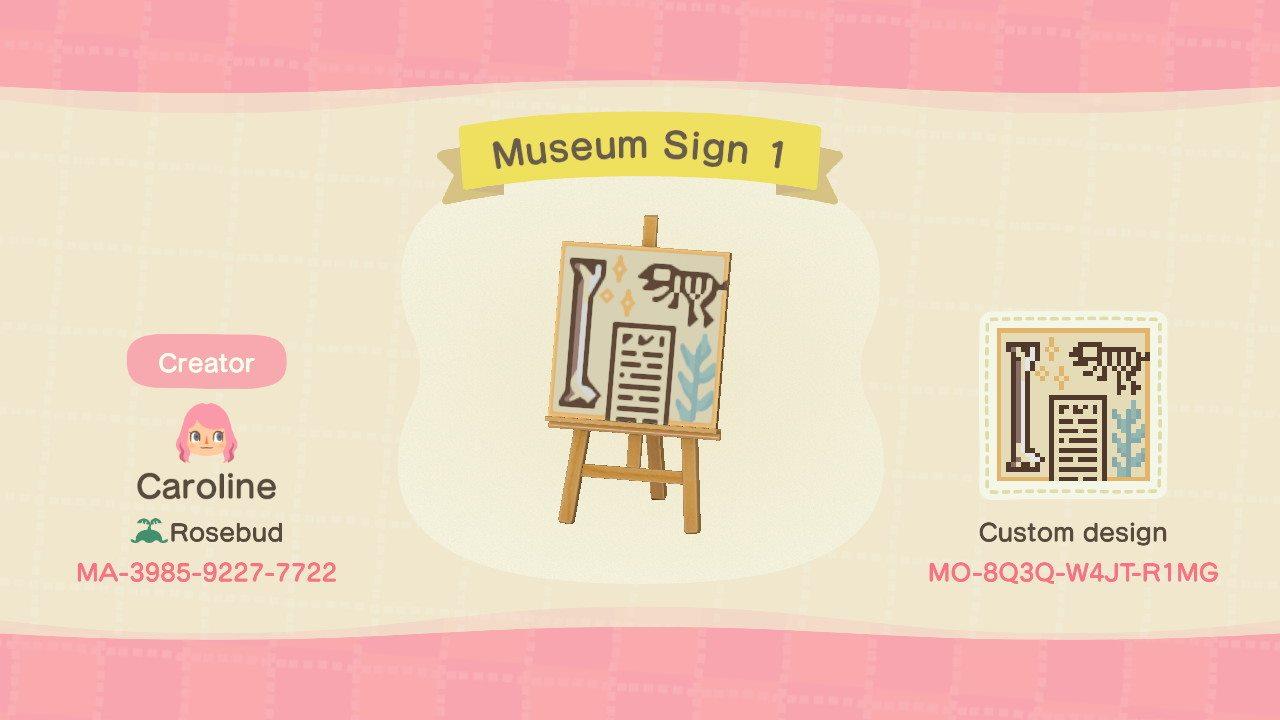 Animal Crossing Design Code: MO-8Q3Q-W4JT-R1MG Fossil Museum Sign