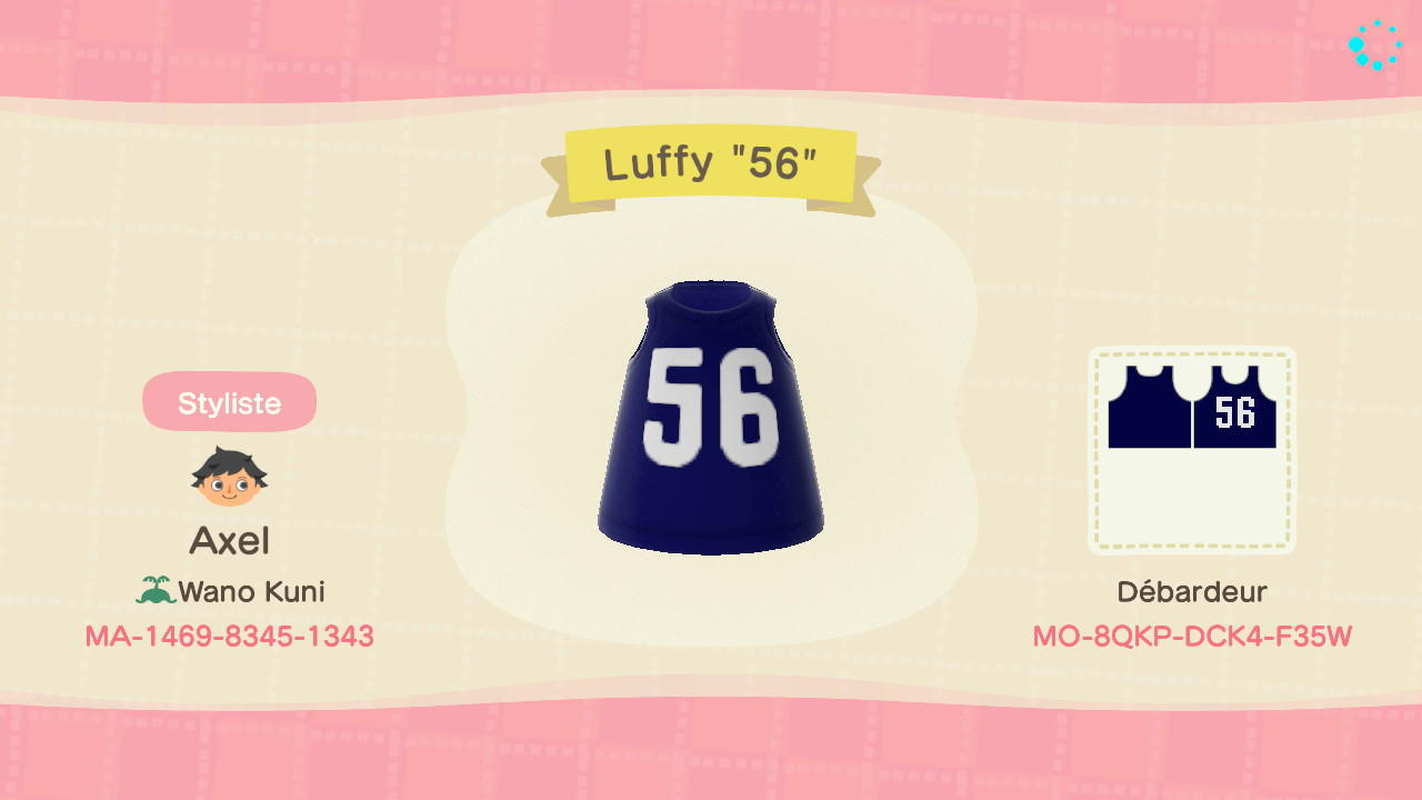 Animal Crossing Design Code: MO-8QKP-DCK4-F35W Luffy "56"