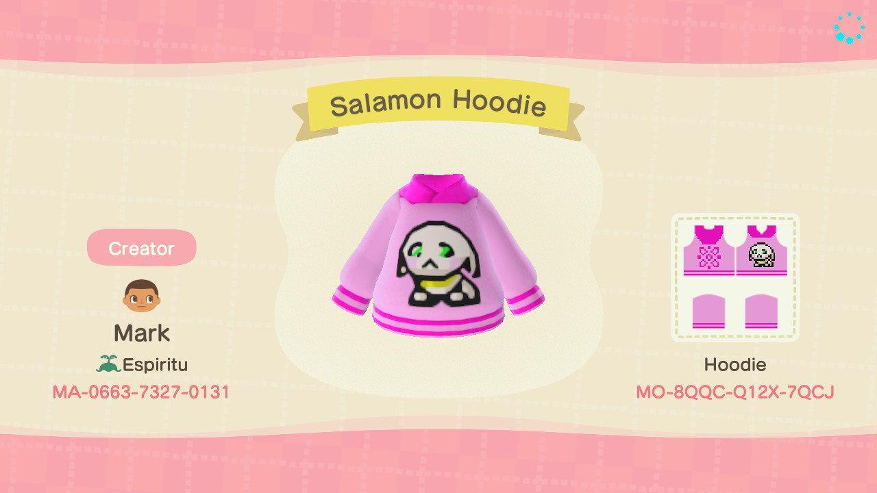 Animal Crossing Design Code: MO-8QQC-Q12X-7QCJ Salamon Hoodie