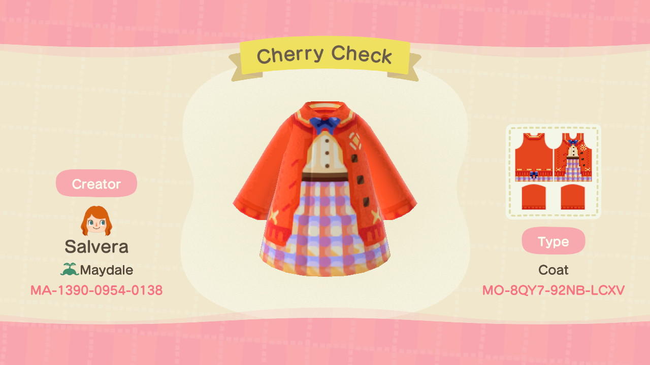 Animal Crossing Design Code: MO-8QY7-92NB-LCXV Cherry Check