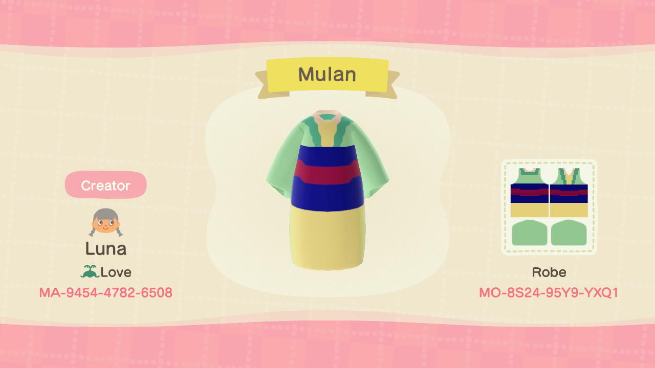 Animal Crossing Design Code: MO-8S24-95Y9-YXQ1 Disney Mulan