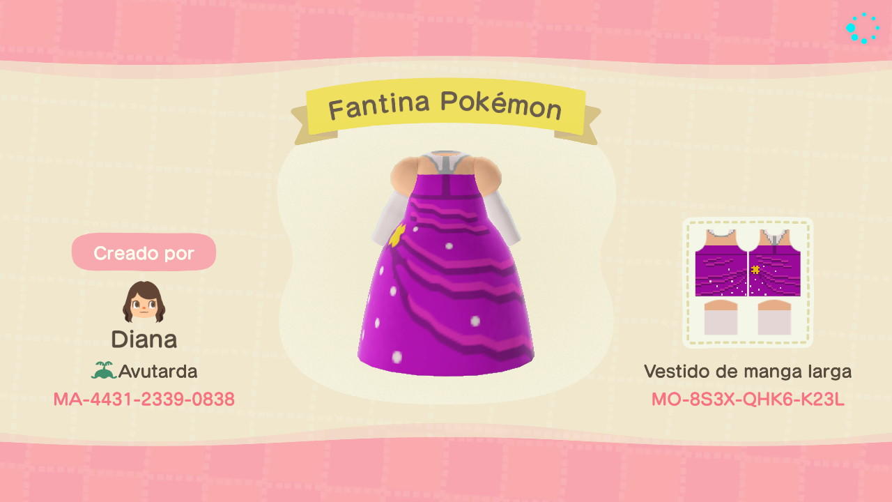 Animal Crossing Design Code: MO-8S3X-QHK6-K23L Fantina Pokémon