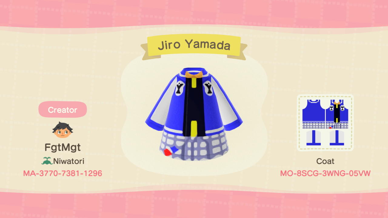 Animal Crossing Design Code: MO-8SCG-3WNG-05VW Jiro Yamada
