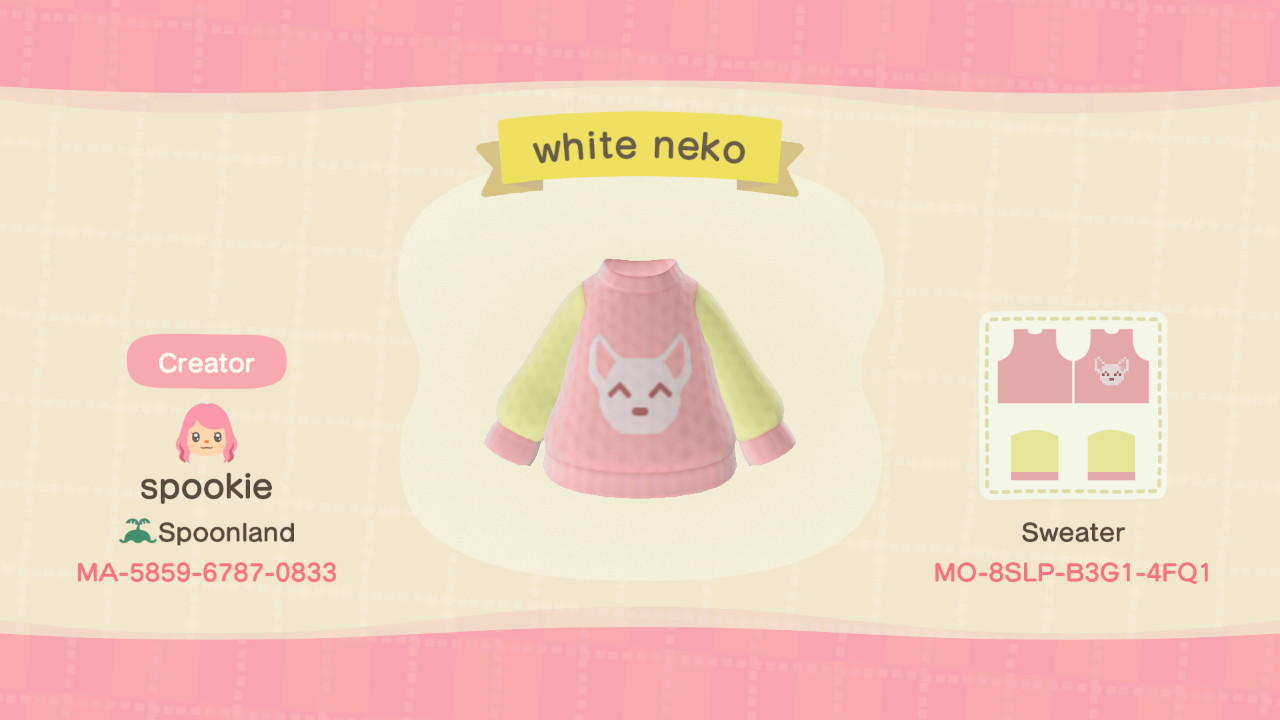 Animal Crossing Design Code: MO-8SLP-B3G1-4FQ1 White neko