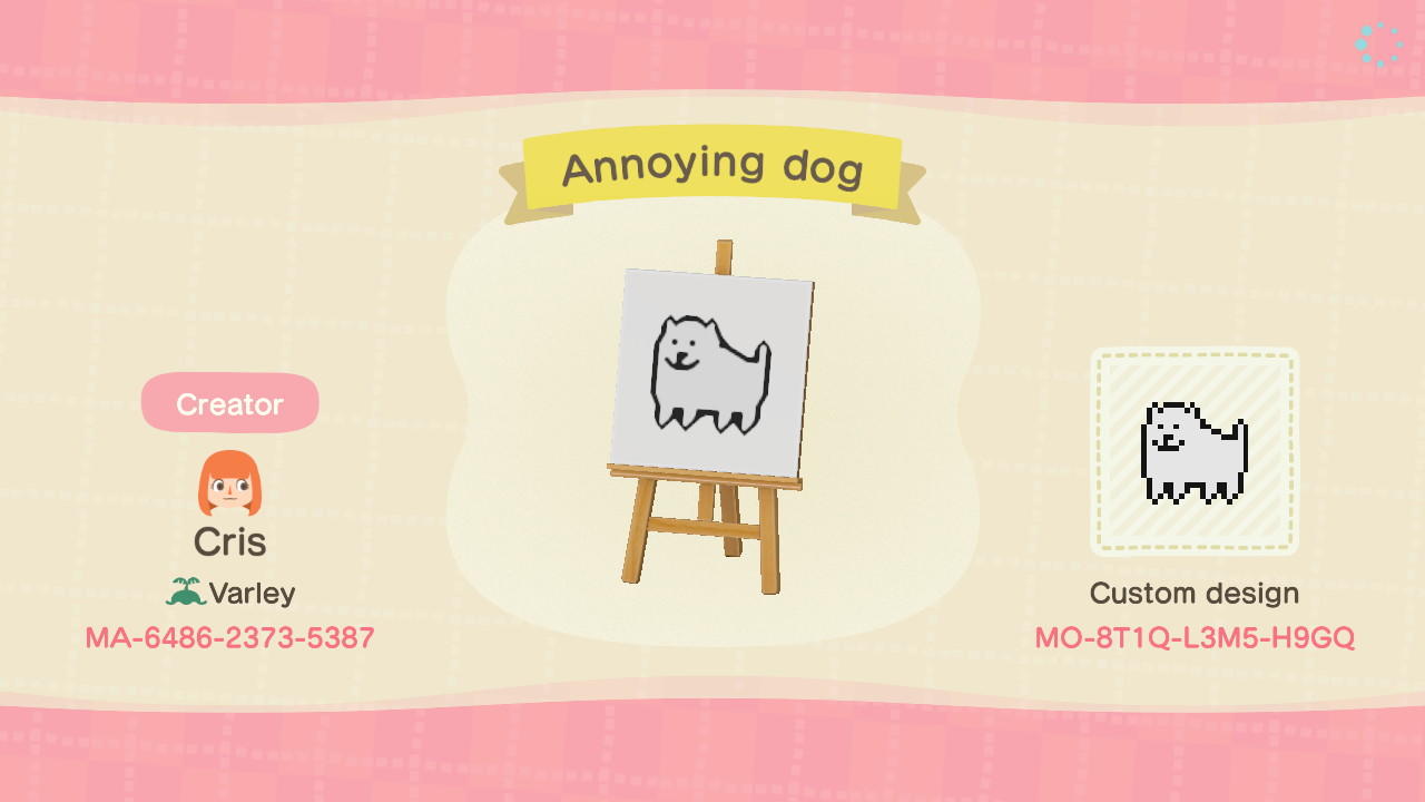 Animal Crossing Design Code: MO-8T1Q-L3M5-H9GQ Annoying dog