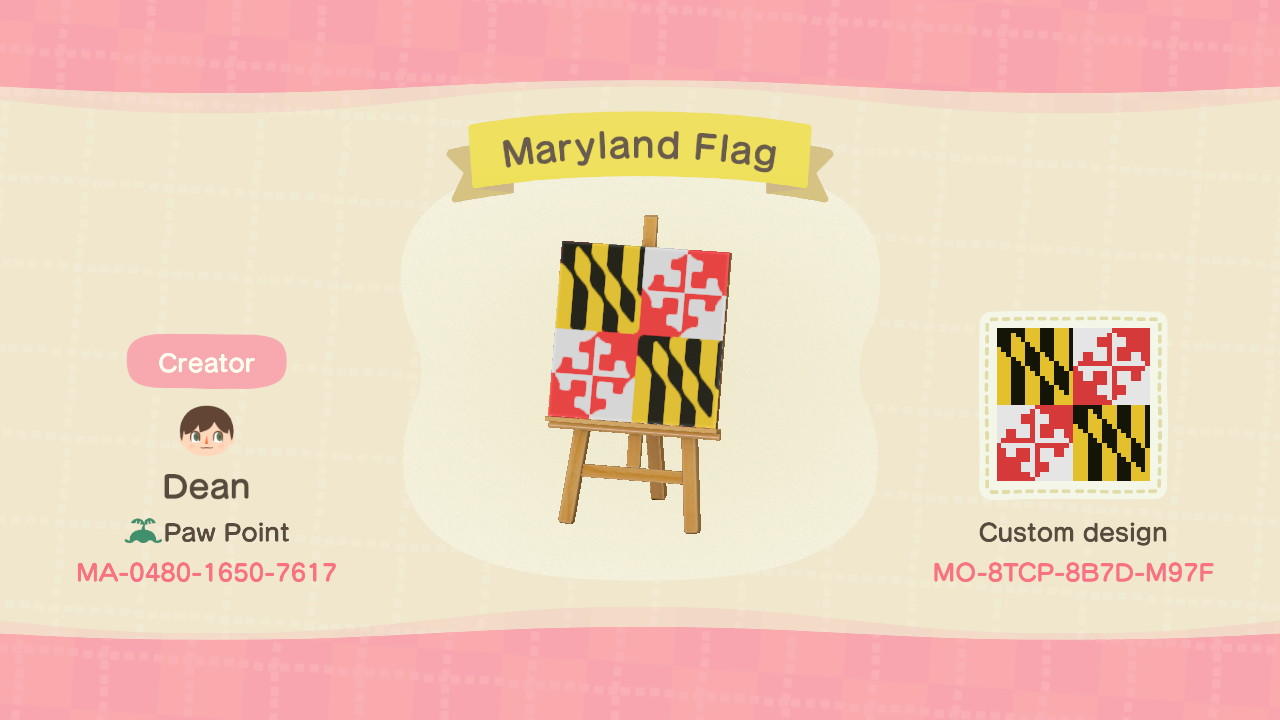 Animal Crossing Design Code: MO-8TCP-8B7D-M97F Maryland Flag