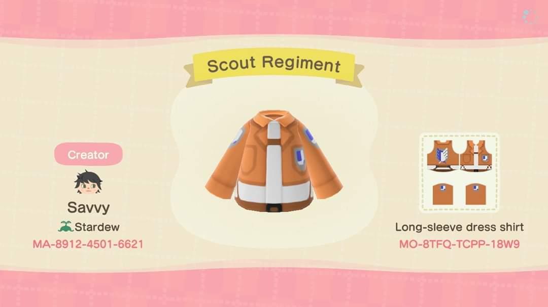 Animal Crossing Design Code: MO-8TFQ-TCPP-18W9 Scout Regiment