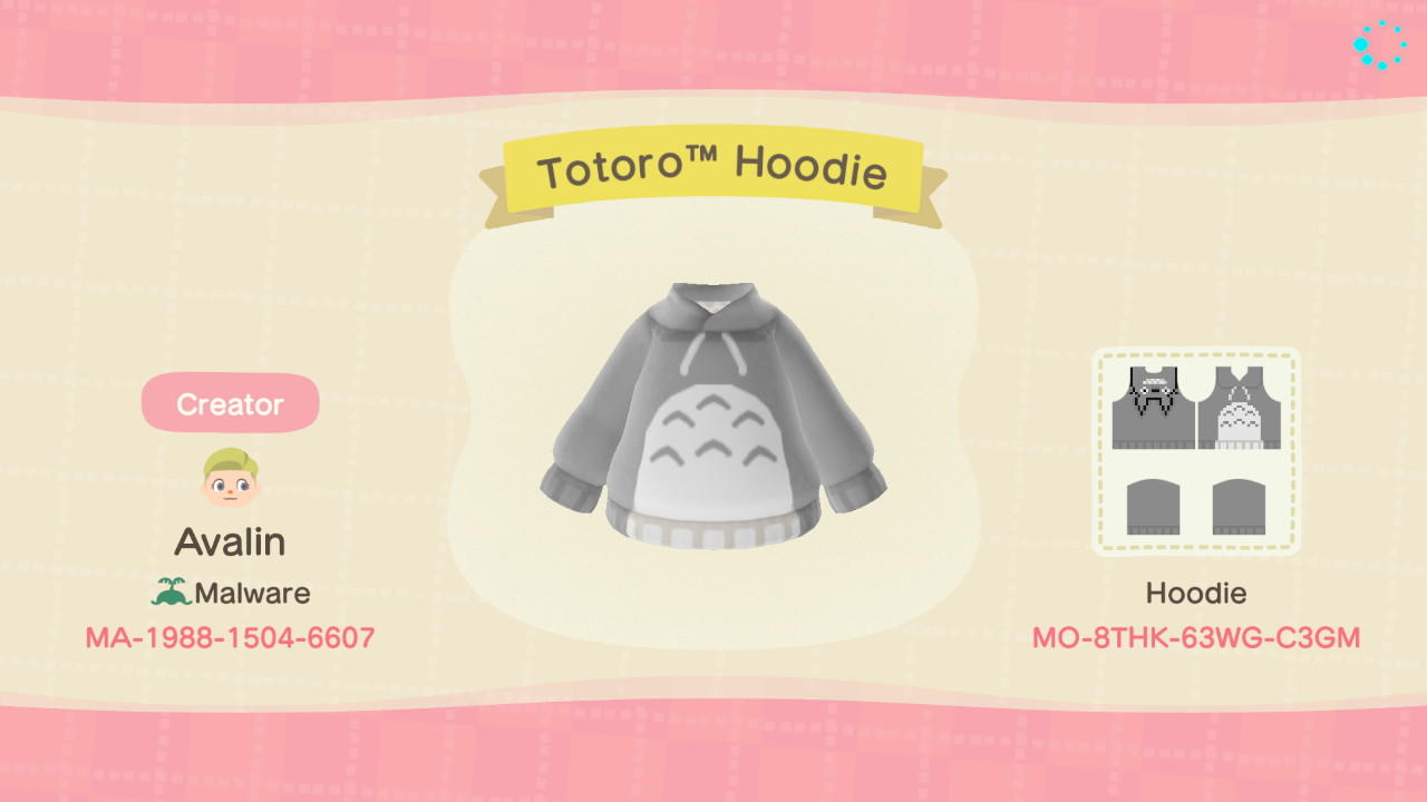 Animal Crossing Design Code: MO-8THK-63WG-C3GM Totoro™ Hoodie