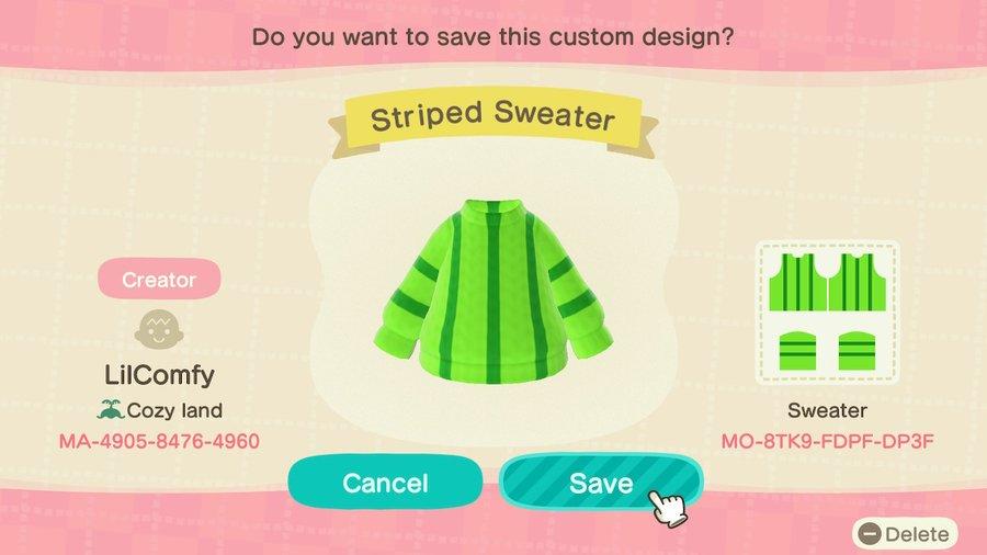 Animal Crossing Design Code: MO-8TK9-FDPF-DP3F Striped Sweater