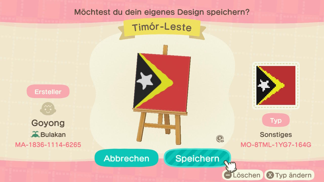 Animal Crossing Design Code: MO-8TML-1YG7-164G East Timor