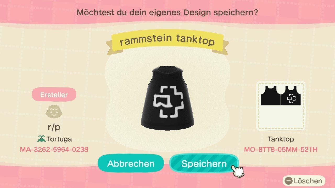 Animal Crossing Design Code: MO-8TT8-05MM-521H rammstein tank top