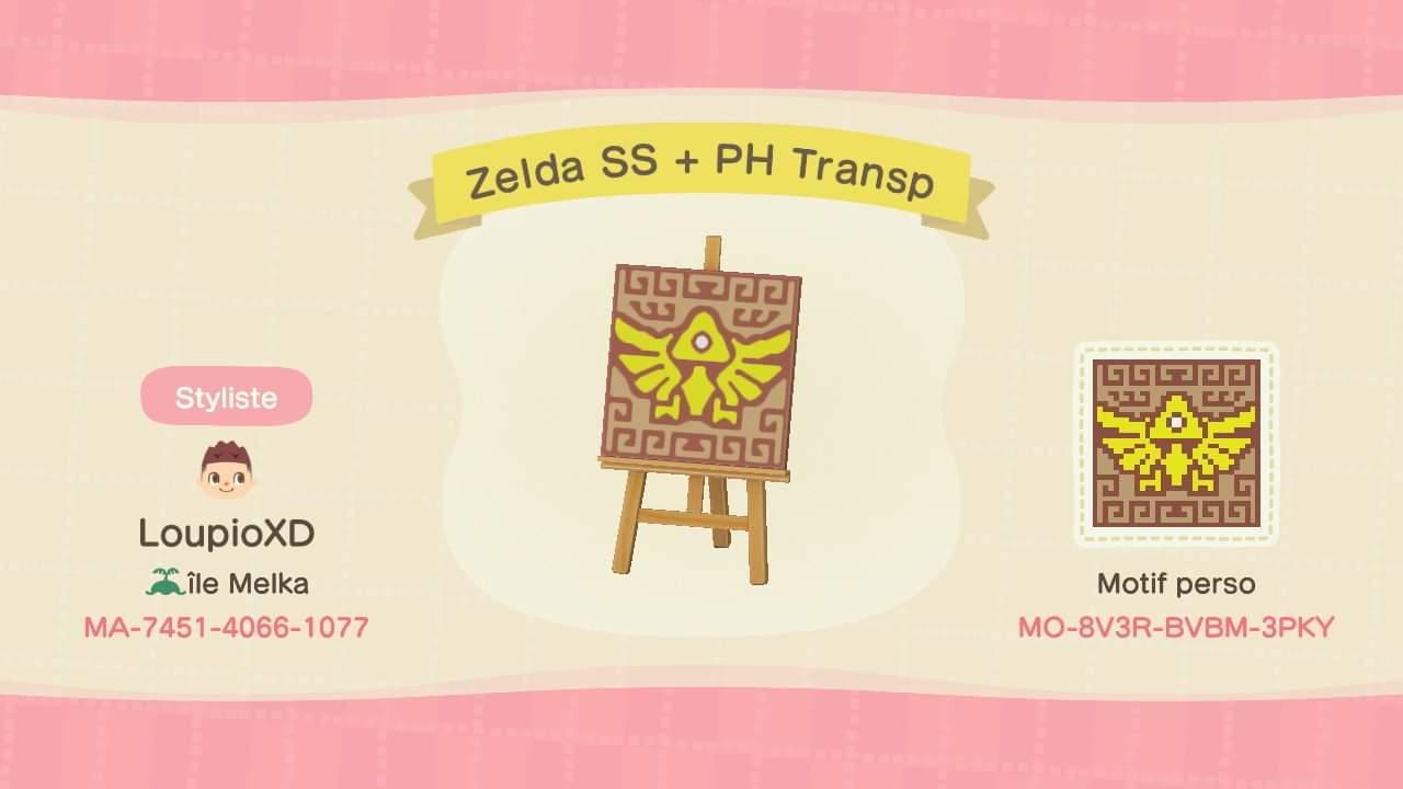 Animal Crossing Design Code: MO-8V3R-BVBM-3PKY Zelda SS + PH Transp