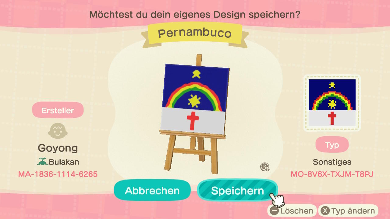 Animal Crossing Design Code: MO-8V6X-TXJM-T8PJ Pernambuco