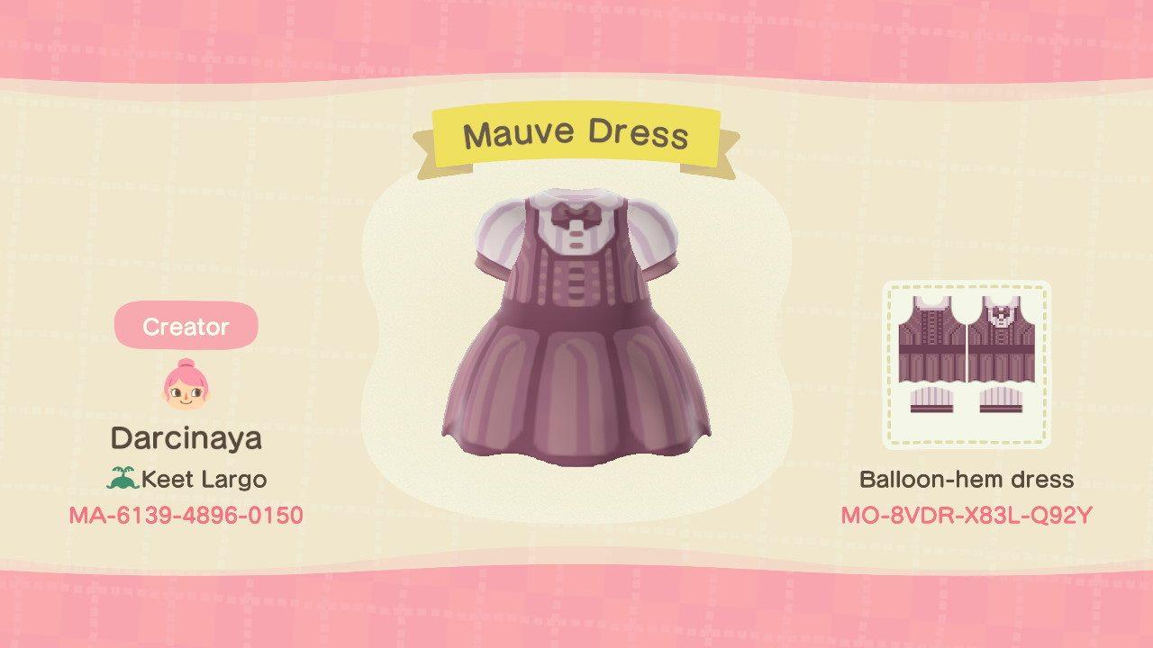 Animal Crossing Design Code: MO-8VDR-X83L-Q29Y Mauve Dress