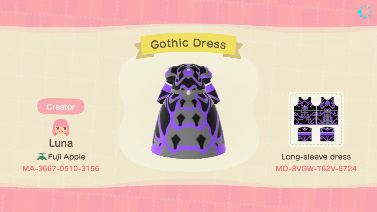 Animal Crossing Design Code: MO-8VGW-T62V-6724 Gothic Dress