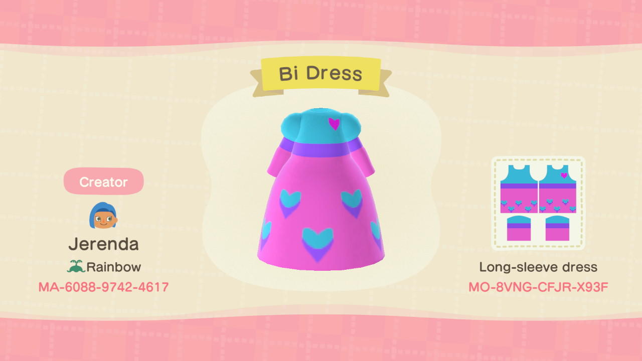 Animal Crossing Design Code: MO-8VNG-CFJR-X93F Bi Dress