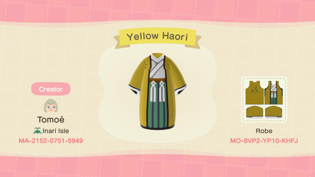 Animal Crossing Design Code: MO-8VP2-YP10-KHFJ Yellow Haori