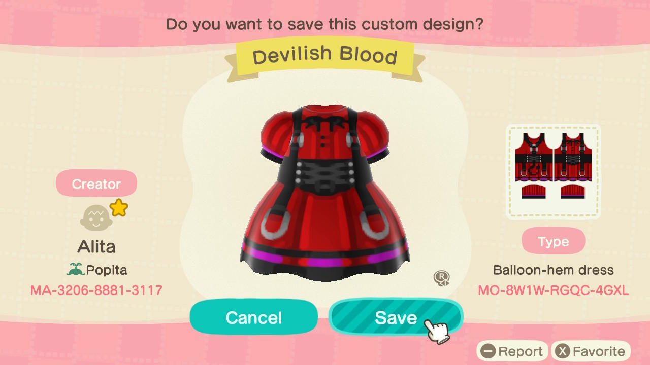 Animal Crossing Design Code: MO-8W1W-RGQC-4GXL Devilish Blood