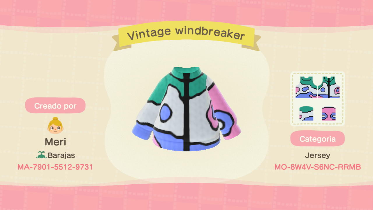 Animal Crossing Design Code: MO-8W4V-S6NC-RRMB Vintage windbreaker