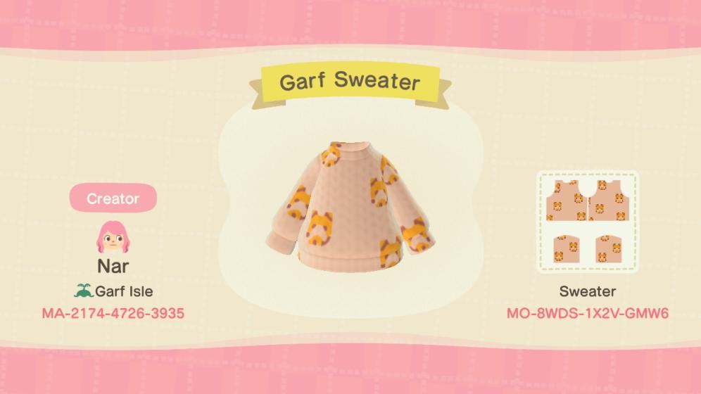 Animal Crossing Design Code: MO-8WDS-1X2V-GMW6 Garf Sweater