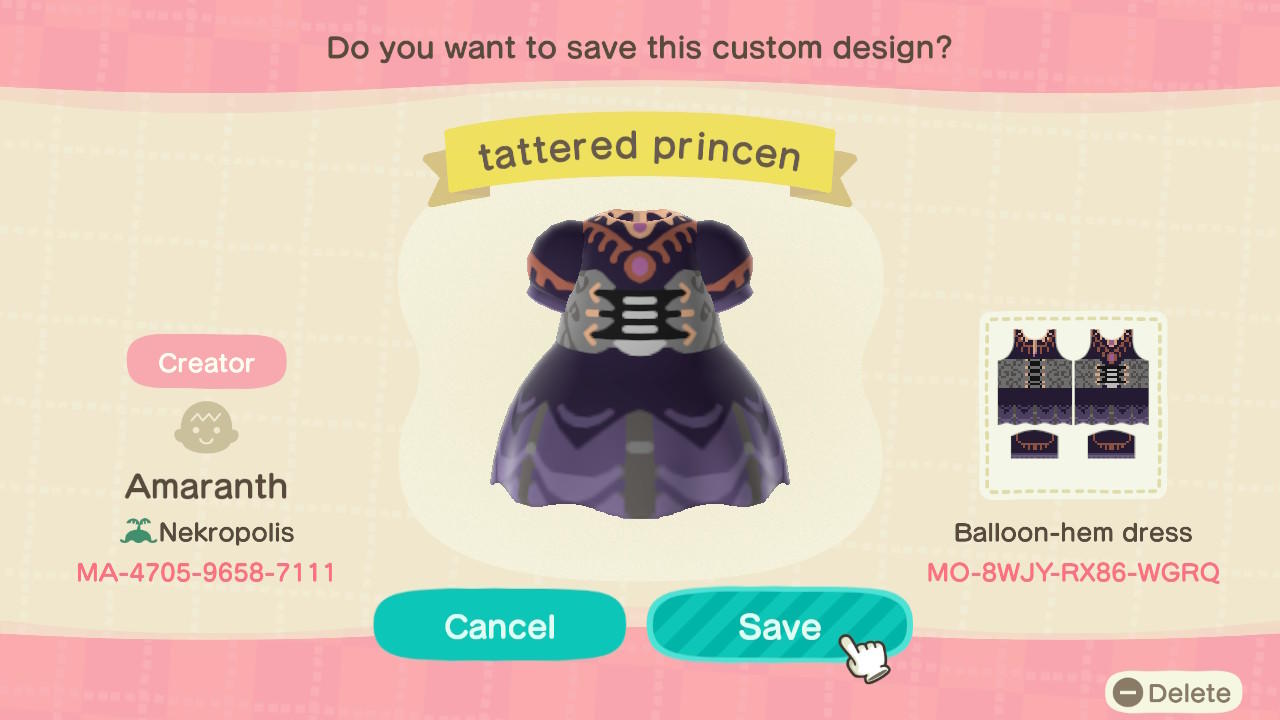 Animal Crossing Design Code: MO-8WJY-RX86-WGRQ tattered princen
