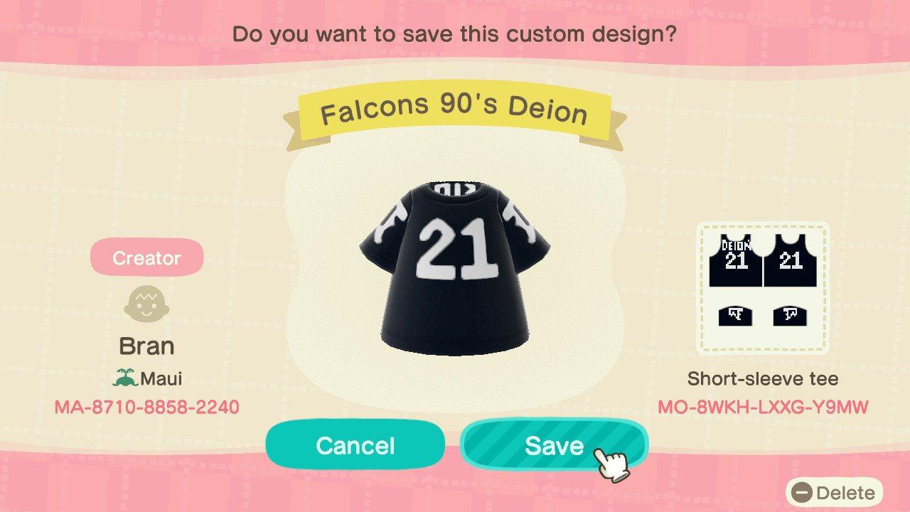 Animal Crossing Design Code: MO-8WKH-LXXG-Y9MW Falcons 90s Deion