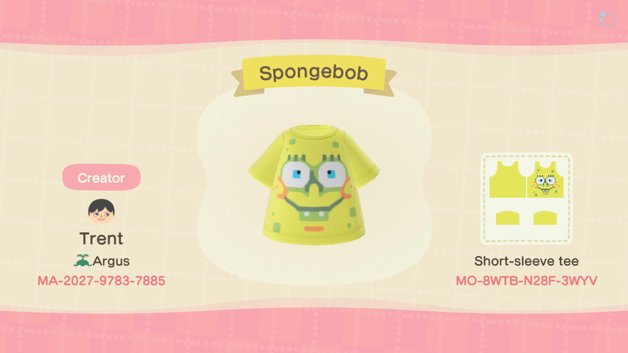 Animal Crossing Design Code: MO-8WTB-N28F-3WYV Spongebob