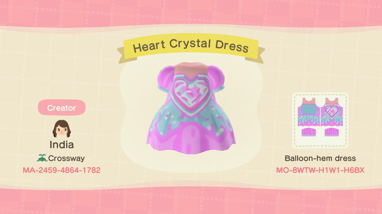 Animal Crossing Design Code: MO-8WTW-H1W1-H6BX Heart Crystal Dress