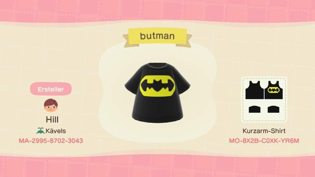 Animal Crossing Design Code: MO-8X2B-C0XK-YR6M Butman