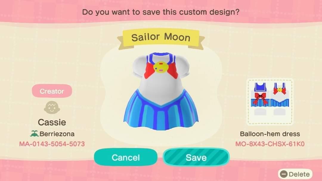 Animal Crossing Design Code: MO-8X43-CHSX-61K0 Sailor Moon