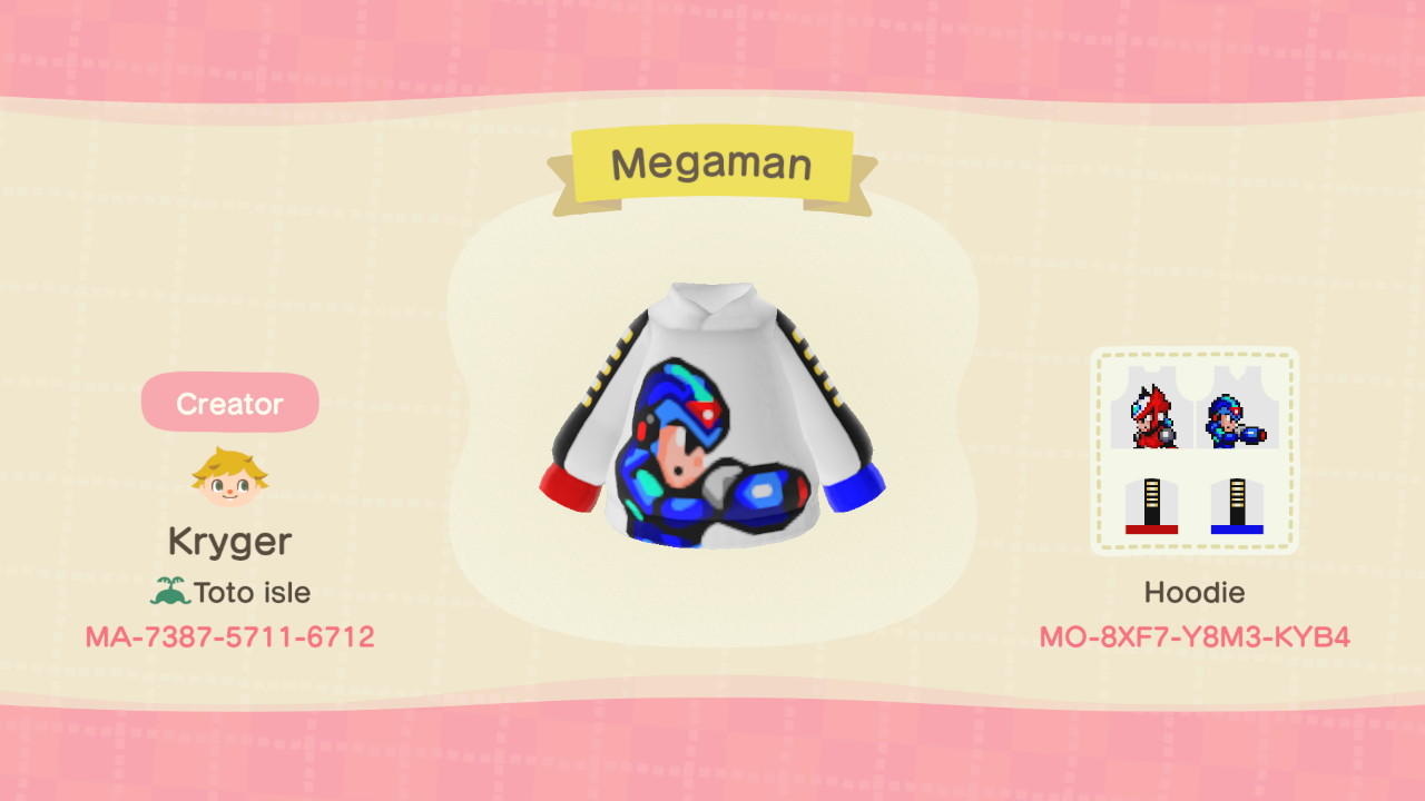 Animal Crossing Design Code: MO-8XF7-Y8M3-KYB4 Megaman hoodie